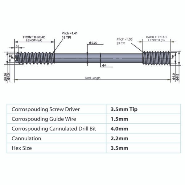 SCRUCAN Cannulated Compression Screw 5.5mm-6.5mm – Titanium