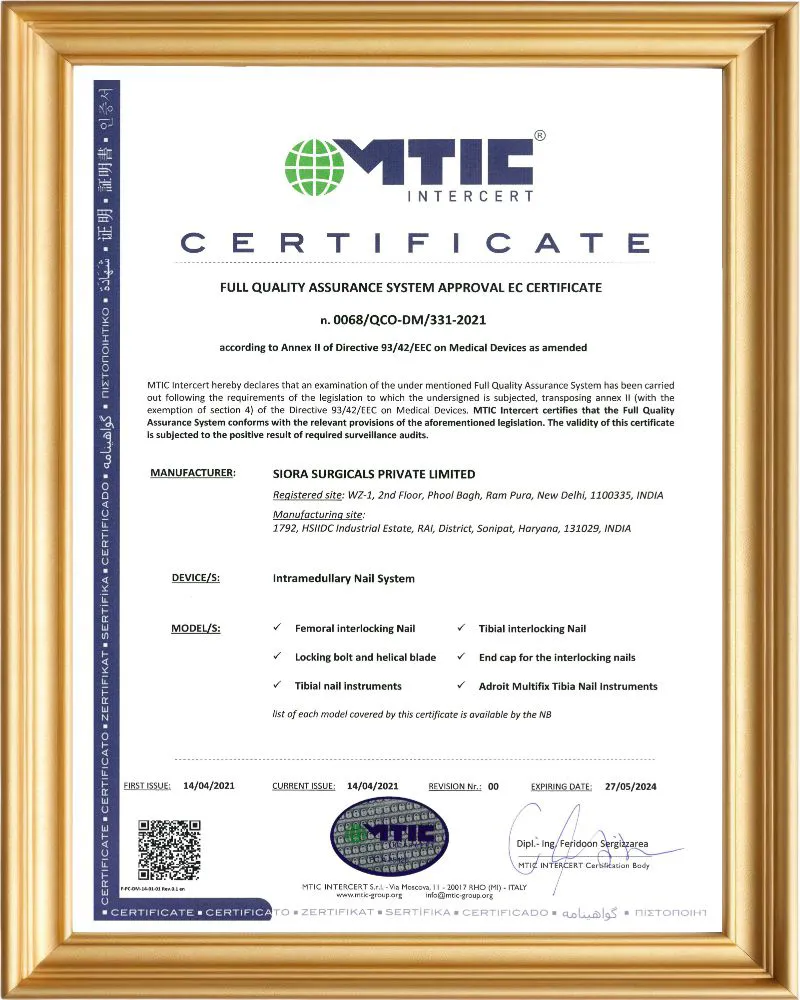 CE Certificate for Interlocking Nails