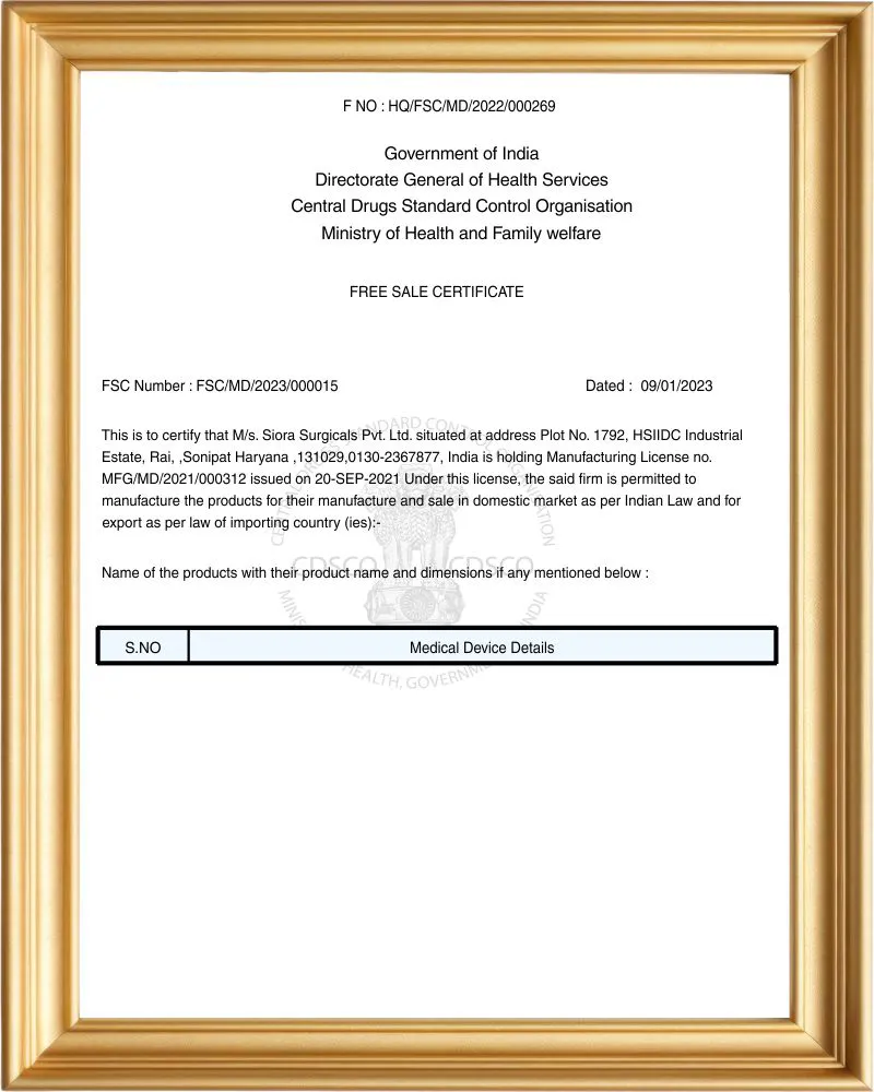Free Sale Certificate Implants - (Indian FDA) - 1