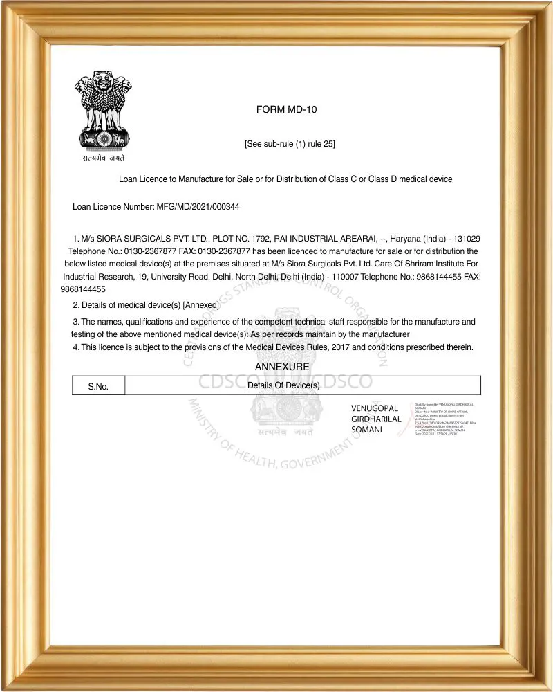 Loan Licence for Sterilization MD 10 - (Indian FDA)